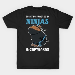 Easily Distracted by Ninjas and Capybaras Cartoon T-Shirt
